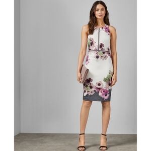 Ted Baker London White Purple Nanina Neapolitan Buckle Detail Floral Dress Size2
